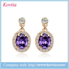 Fashion girls jewelry Czech diamond purple crystal drop earrings made in China Yiwu